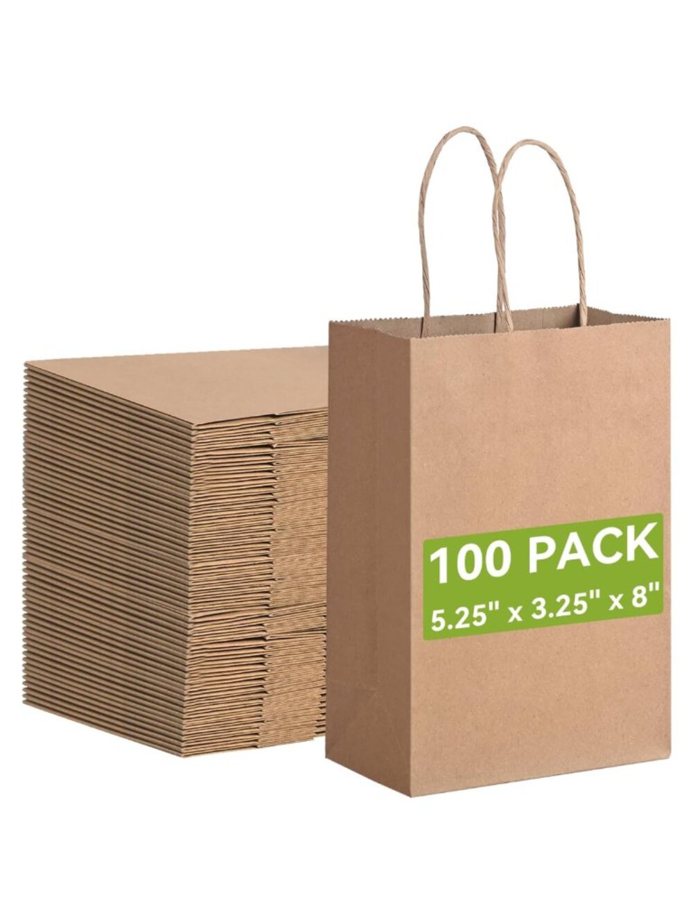 100 Pack Small Kraft Paper Gift Bags with Handles 5.25 x 3.25 x 8 Inch Party